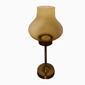 Mid-Century Brass Candleholder in Brass with Smoked Glass