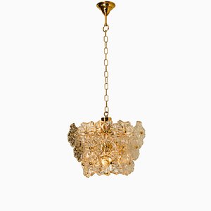 Glass and Brass Floral 3-Tier Light Fixture from Hillebrand, 1970s