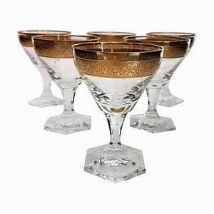 Antique Clear Crystal Liquor Glasses with Gilded and Etched Band by Moser Glassworks, Set of 6