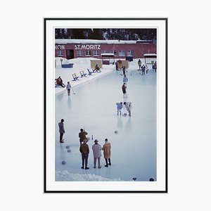 Curling in St Moritz Oversize C Print Framed in Black by Slim Aarons