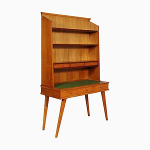 Escritorio Mid-Century Modern de madera de arce con librería en el estilo de Ico Parisi, años 50