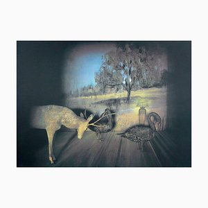 Litografía Deer and Gooses de Francisco Larios, 1990