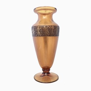 Amber Glass Vase with Gold Mythological Motifs from Moser Karlsbad, 1910s