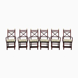 Brown Bamboo & Gold Brass Dining Chairs from Gasparucci Italo, 1970s, Set of 6