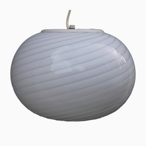 Lámpara de techo Egg en espiral en blanco de De Majo, años 70