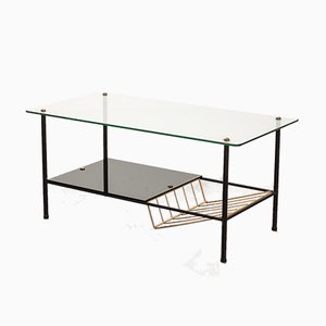 Mesa de centro de acero negro con revistero de Pierre Guariche para Airborne, años 50