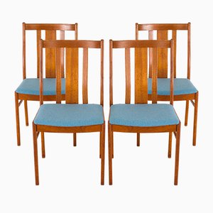 Sillas de comedor danesas Mid-Century de lana azul y teca al estilo de Folke Ohlsson para Dux, años 70. Juego de 4