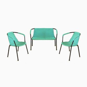 Banc et Chaises Vintage Vertes, 1960s, Set de 3