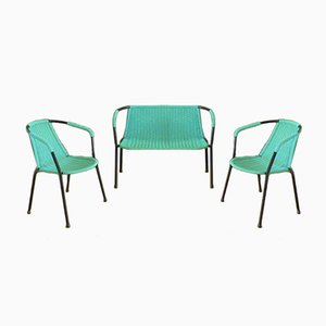 Panca e sedie vintage verdi, anni '60, set di 3