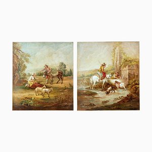 Peintures à l'Huile sur Toile de la Fin du 19ème Siècle, Set de 2