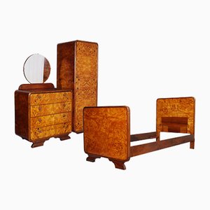 Art Deco Schlafzimmer Set aus Birkenholz & Nussholz von Osvaldo Borsani, 1930er, 4er Set