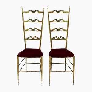 Moderne Messing Esszimmerstühle mit hohen Rückenlehnen von Chiavari, 1950er, 2er Set