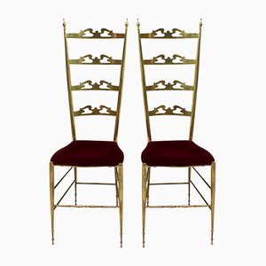 Set of Modern Brass Dining Chairs with High Backs from Chiavari, 1950s