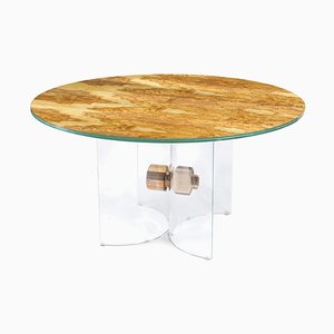 Mesa Portofino italiana redonda de vidrio y madera de olivo de VGnewtrend