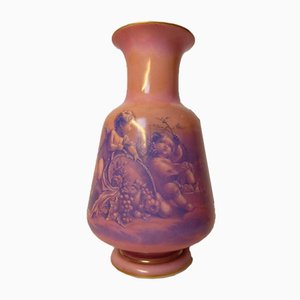 Grand Vase Antique en Verre Opalin Peint à la Main