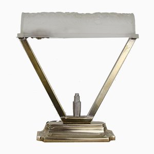 Lámpara de mesa Art Déco con base de bronce plateado de Charles Schneider para Schneider France