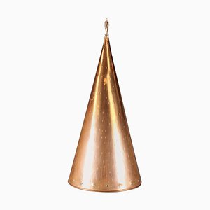 Danish Handcrafted Copper Cone Rustic Pendant Lamp by Th. Valentin, 1970s