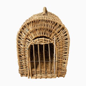 Mid-Century French Wicker Transport Cat or Dog Basket, 1950s