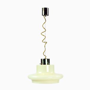 MId-Century Lond Deckenlampe aus Cremefarbenem Opalglas & Messing, 1960er