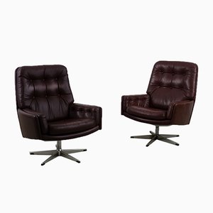 Mid-Century Danish Modern Brown Leather Swivel Armchair from Farstrup Møbler, 1960s