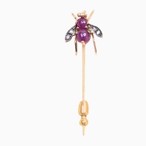 Ruby Cabochons Bee Tie Pin, 1970s