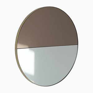 Orbis Dualis™ Mixed Tint Silver + Bronze Round Mirror with Brass Frame Small