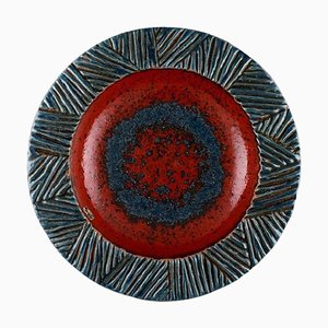 Large Round Dish in Glazed Stoneware from Nittsjö, Sweden, 1960s