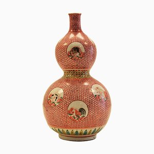 Jarrón japonés antiguo de porcelana Edo de porcelana con doble calabaza