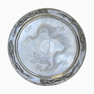 Bandeja Chinese Export vintage de plata de Zee Wo, siglo XIX