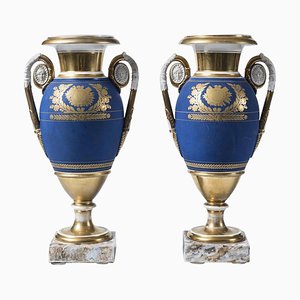 19th Century French Cobalt Porcelain Vases, Set of 2