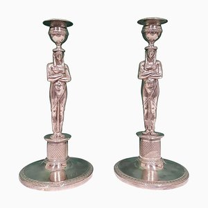 Early-19th Century Silver Candleholders, Set of 2