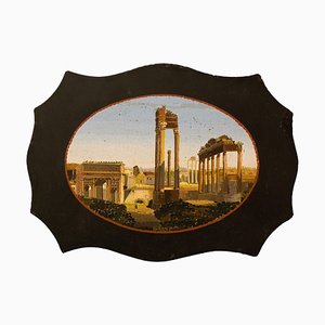 Antique Paperweight in Belgian Marble with Micromosaic Representing the Forum Romanum