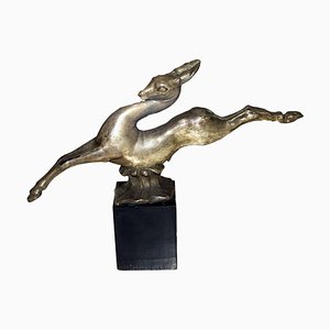 Terracotta and Bronze Leaping Gazelle Statue by Guido Cacciapuoti, 1930s