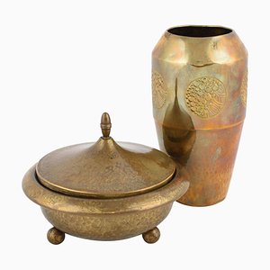 Jugendstil Brass Can and Brass from WMF, Germany, 1910s, Set of 2