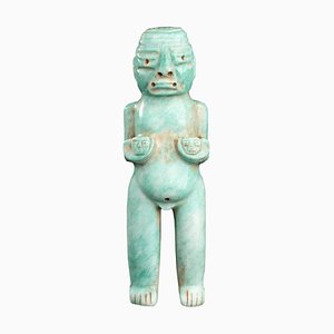 Figura antica in stile Olmec verde acqua, Messico