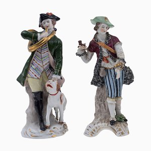 Polychrome Porcelains Hunters from Real Fabrica Napoli, 1800s, Set of 2