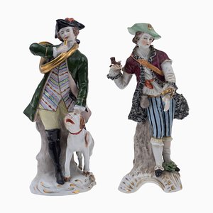 Polychrome Steingut Jäger von Real Fabrica Napoli, 1800er, 2er Set