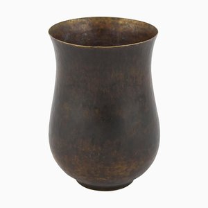 Dark Patina Brass Vase by Eugen Zint, Germany, 1960s