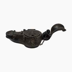 Lámpara de aceite italiana antigua de bronce, década de 1800