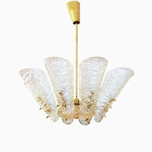 Vintage Ice Glass Chandelier from Kalmar