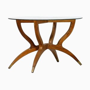 Italienischer Vintage Couchtisch aus Holz, Messing & Kristallglas, 1950er