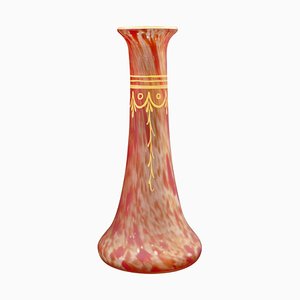 Französische rote marmorierte Jugendstil Vase von Legras & Cie