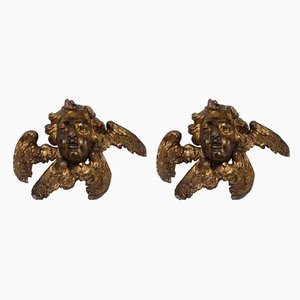 18th Century Wooden Gilded Angel Heads, Set of 2