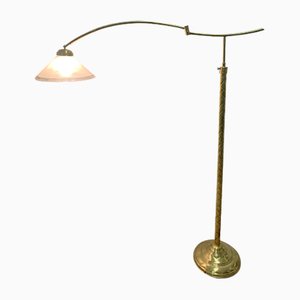 Brass Floor Lamp with Glass Lampshade, 1950s