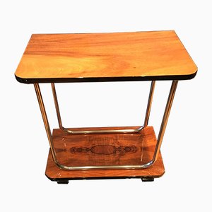 Art Deco Side Table in Walnut & Chrome-Plated Tubular Steel
