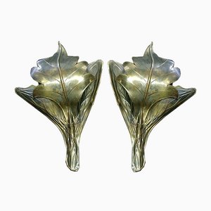 Art Nouveau Brass Sconces, Set of 2