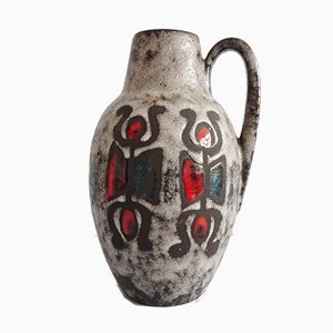 Grand Vase Vintage Fat Lava Glaze & Figures Decor avec Poignée