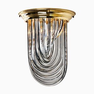 Brass and Curve Glass Flush Mount with Black Stripe from Venini, 1960s