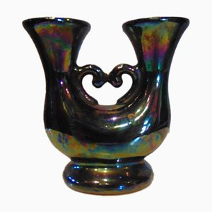 Double Iridescent Faience Candle Holder, 1970s