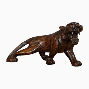 Tigre Antique Sculpté en Teck